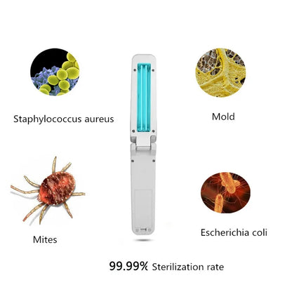 UV lampa za sterilizaciju sa ilustracijama mikroorganizama