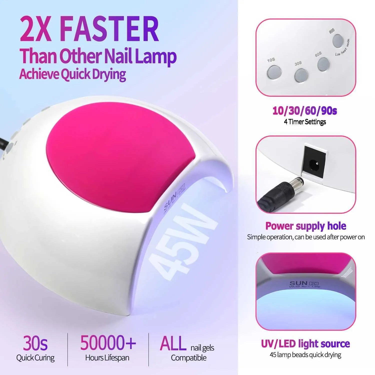 uv led lampa 45w brzo susenje gel laka 10 30 60 90 sekundi tajmer