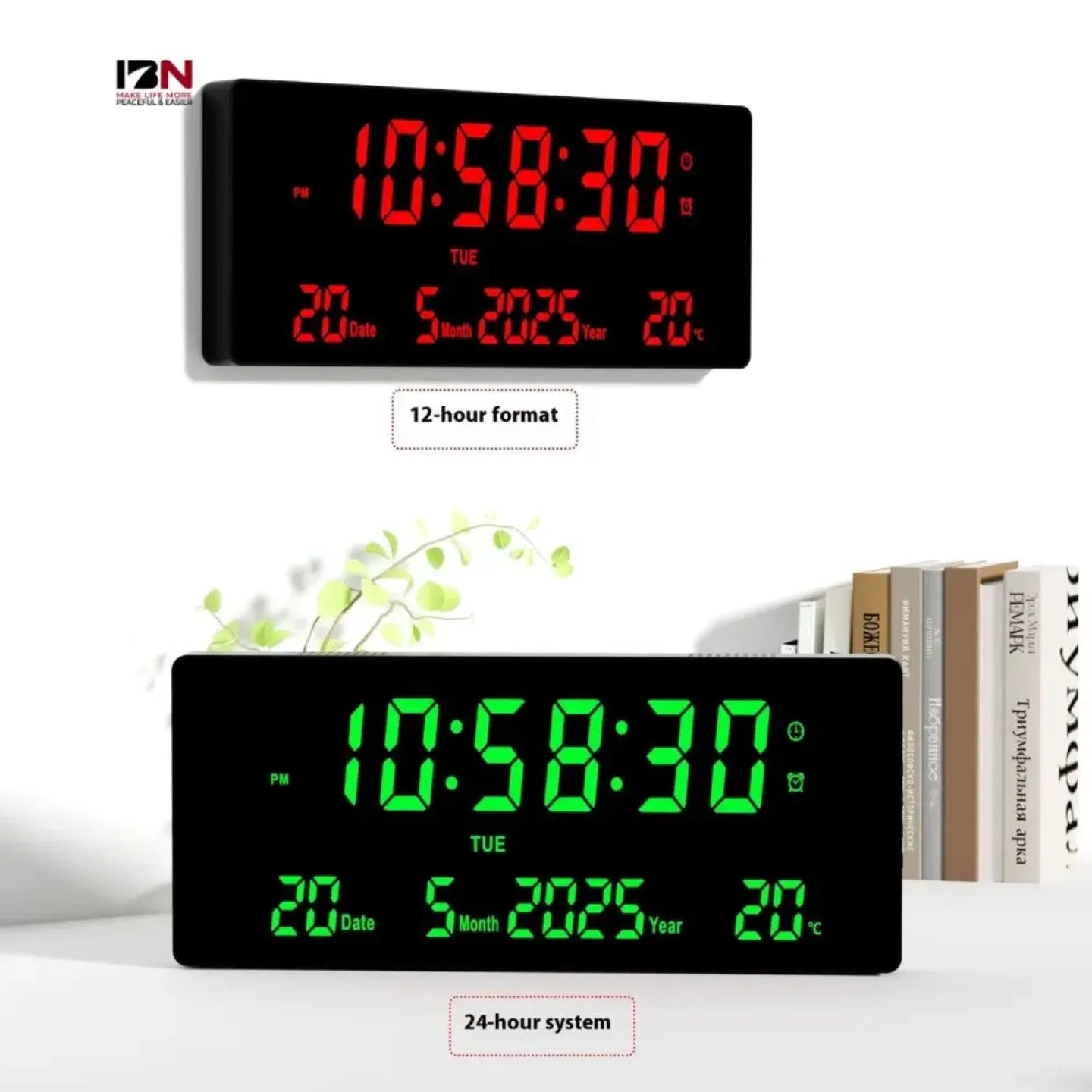Veliki LED digitalni sat sa 12h i 24h formatom u crvenoj i zelenoj boji