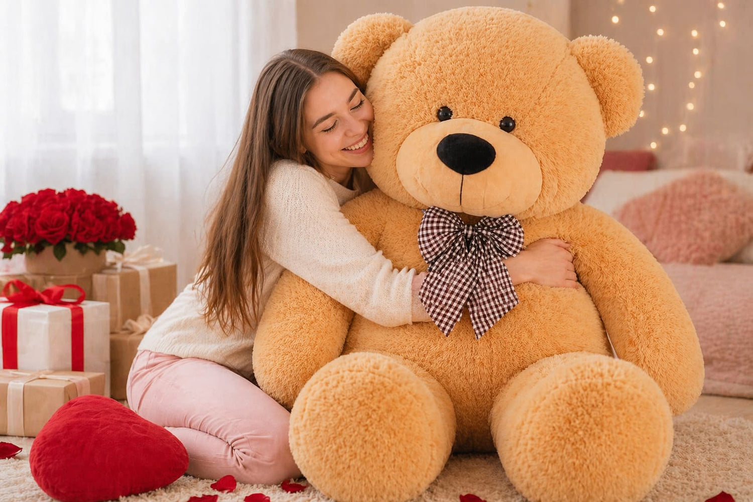 devojka grli veliki plisani meda 90cm poklon za posebne prilike