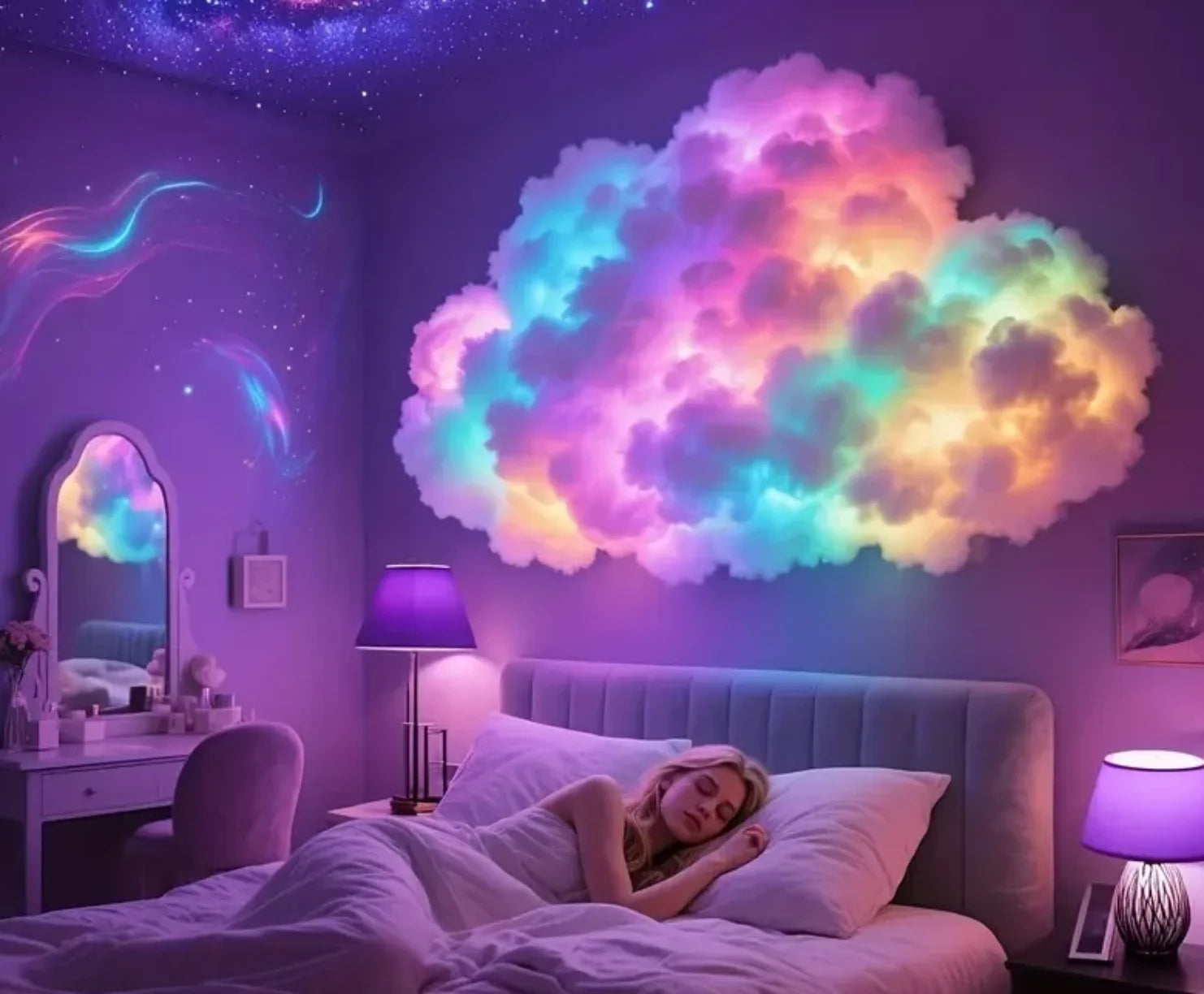 Veliki RGB svetleci oblak u spavacoj sobi iznad kreveta