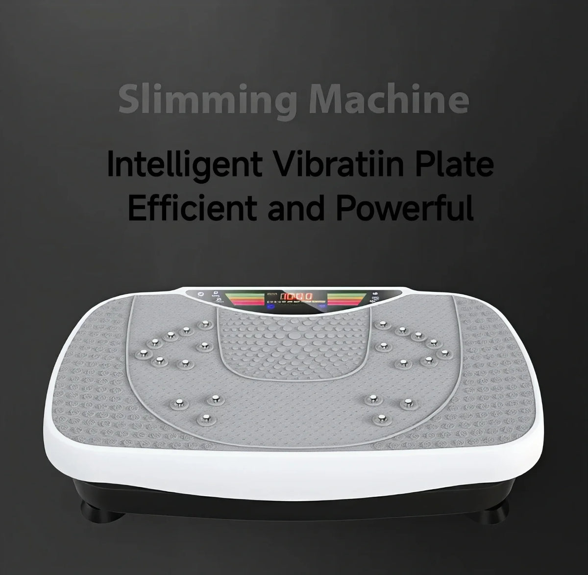 Vibraciona platforma za vezbanje predstavljena kao slimming masina na tamnoj pozadini