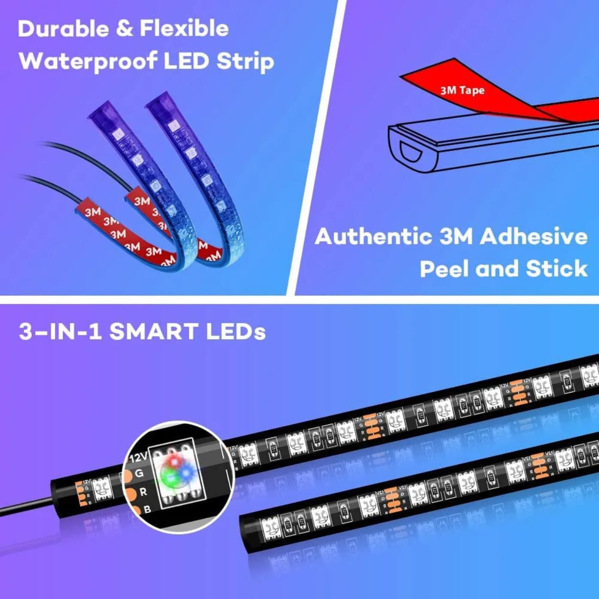 Fleksibilne i vodootporne RGB LED trake za enterijer automobila.
