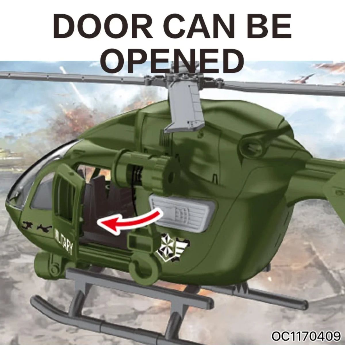 Vojni helikopter igracka sa otvorivim vratima kabine