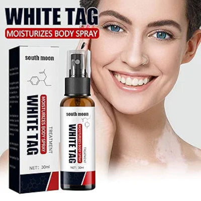 White Tag sprej sa pantenolom. Prikaz spreja sa hidratantnim svojstvima koji se koristi za tretman vitiliga i depigmentacije kože.