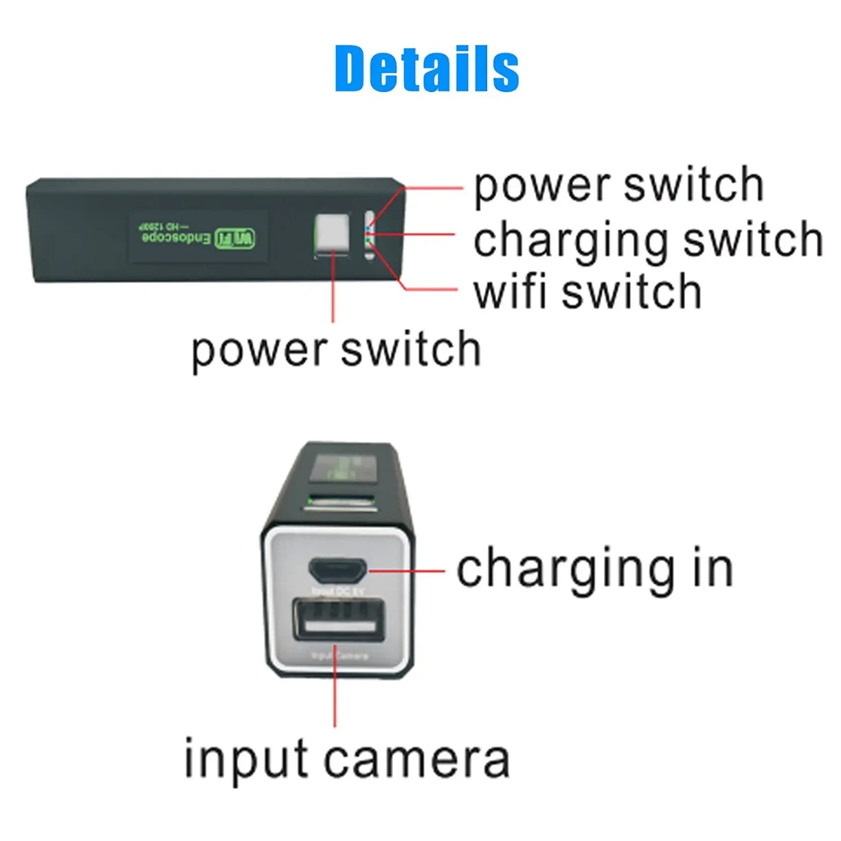 Wifi modul endoskop kamere sa prekidacima za napajanje i punjenje