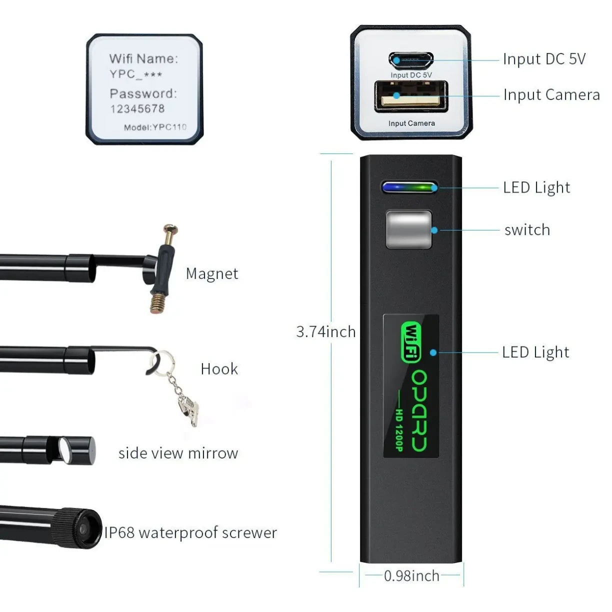 Wifi modul i nastavci magnet kuka ogledalo za endoskop kameru