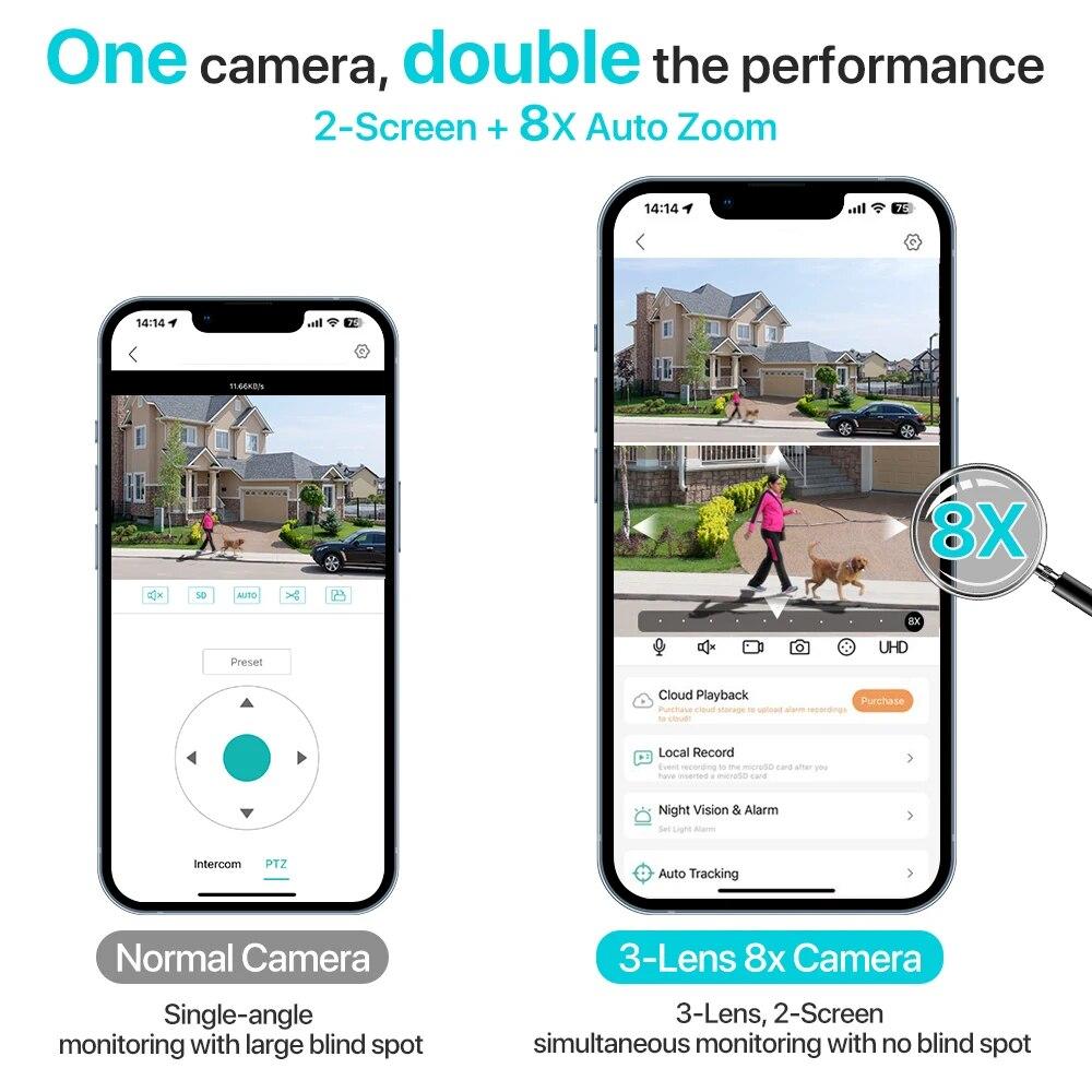Wifi nadzorna kamera sa dvoekranskim prikazom u mobilnoj aplikaciji bez mrtvih uglova