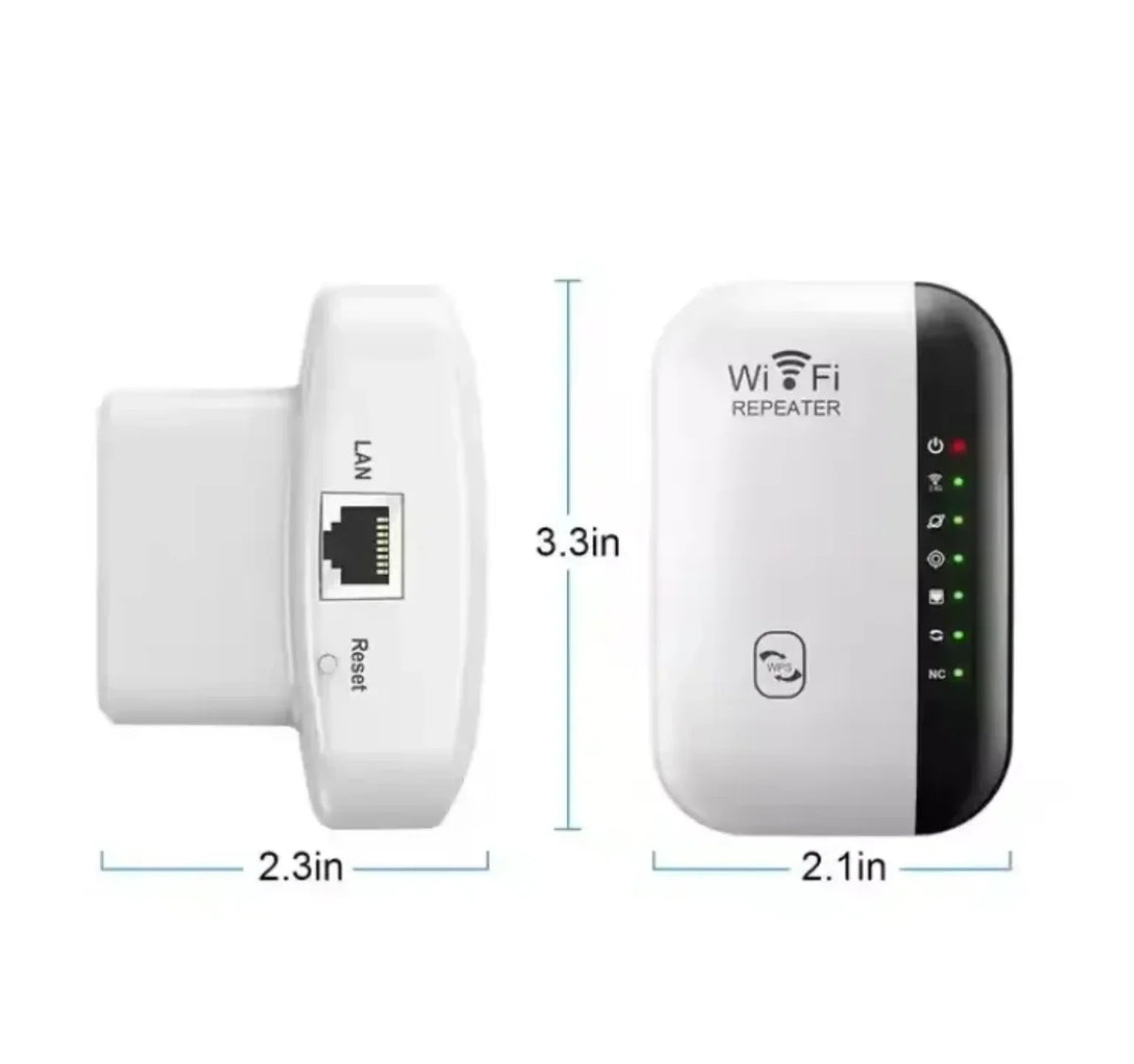 Wifi pojacivac signala sa prikazom dimenzija i bocnim lan portom