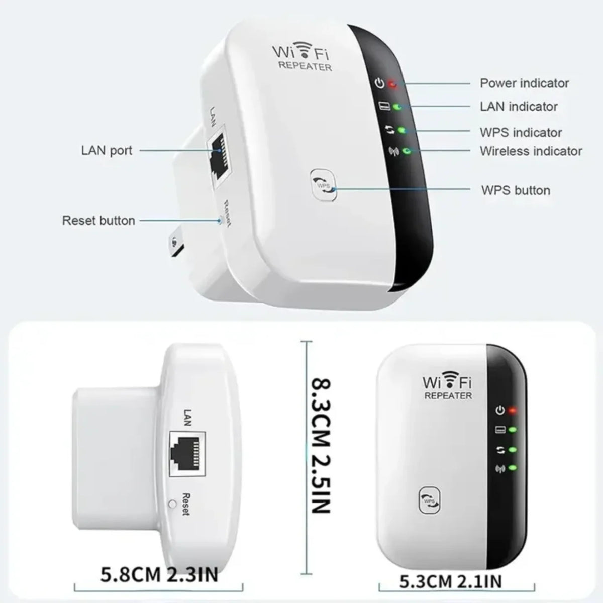 Dimenzije i prikaz portova na wifi pojacivacu signala