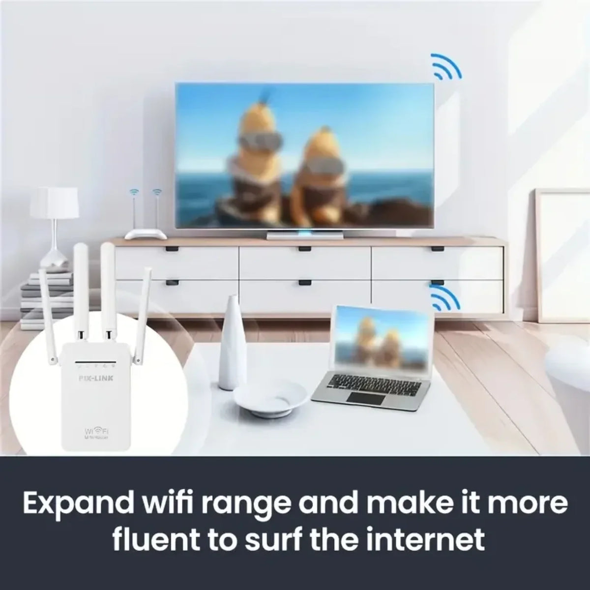 Wifi pojacivac signala u dnevnoj sobi koji prosiruje mrezu