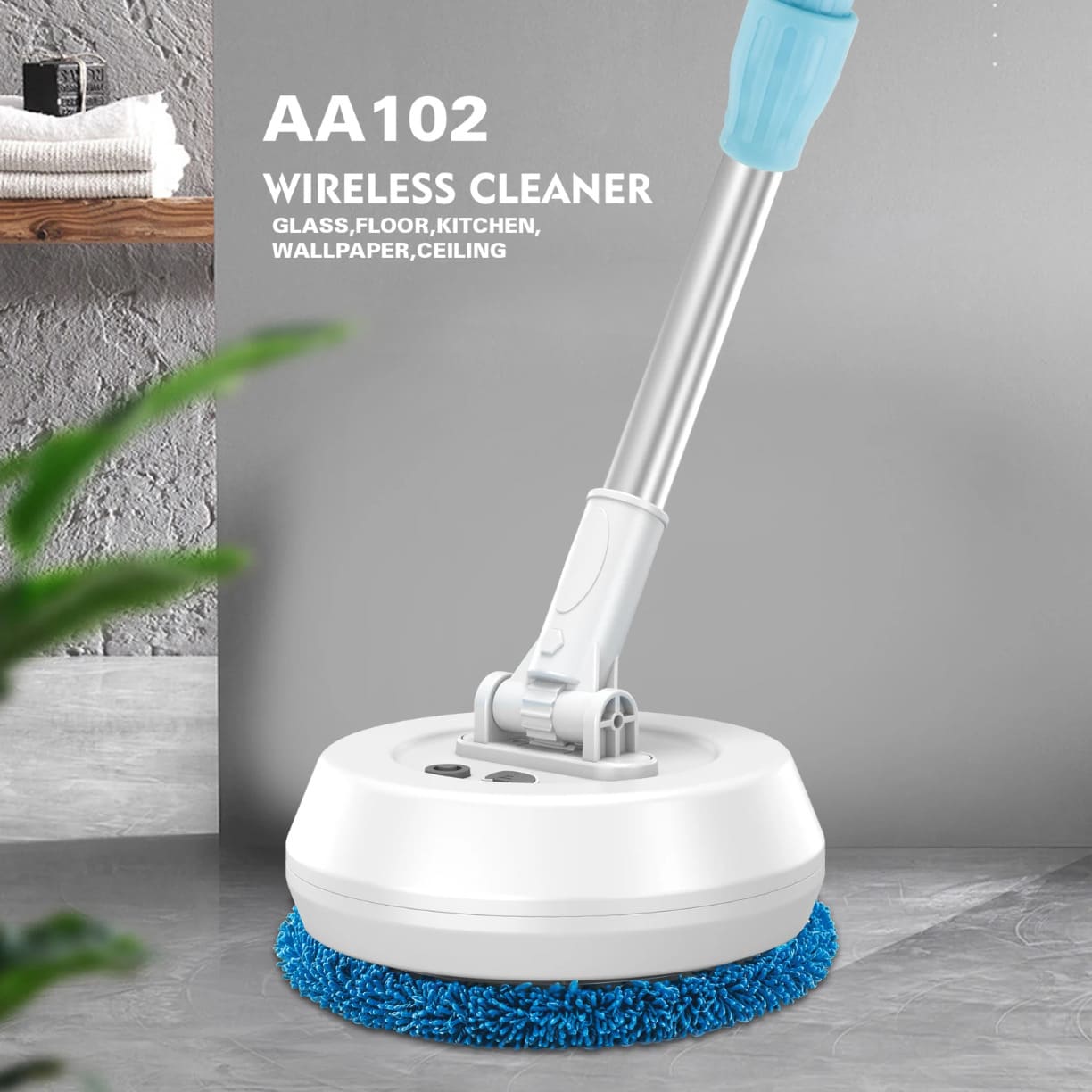 Multifunkcionalni bezicni uredjaj za ciscenje AA102 Wireless Cleaner sa plavom krpom namenjen za podove, kuhinju, stakla i plafone