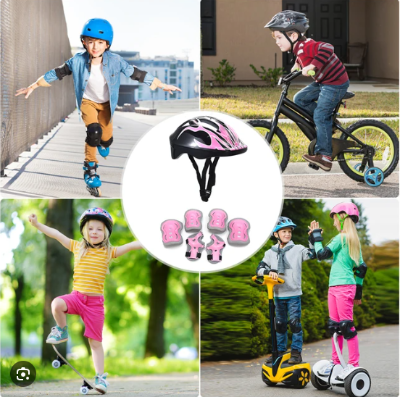Zastitna oprema za decu sa kacigom i stitnicima. Savrsen set za rolere, skuter, bicikl i skejtbord.