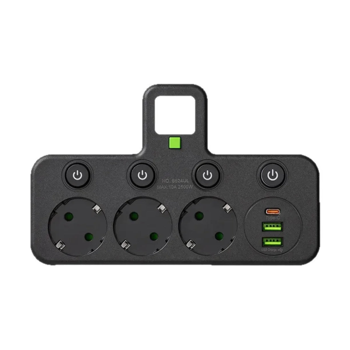 Crni zidni razdelnik tri uticnice sa USB i Type C portovima