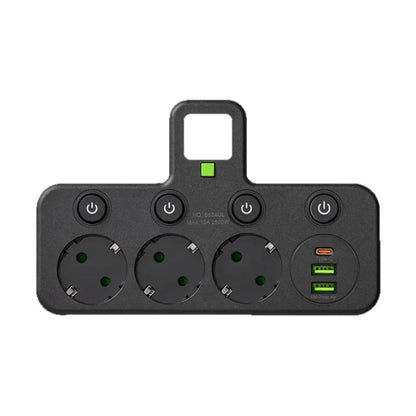 Crni zidni razdelnik tri uticnice sa USB i Type C portovima