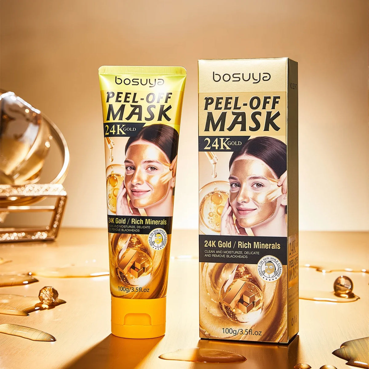 tuba i kutija zlatne peel off maske za lice 24k zlato 100 g