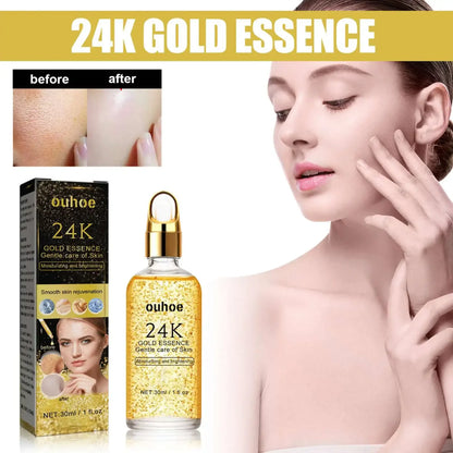 Zlatni serum 24k pored modela sa glatkom kozom