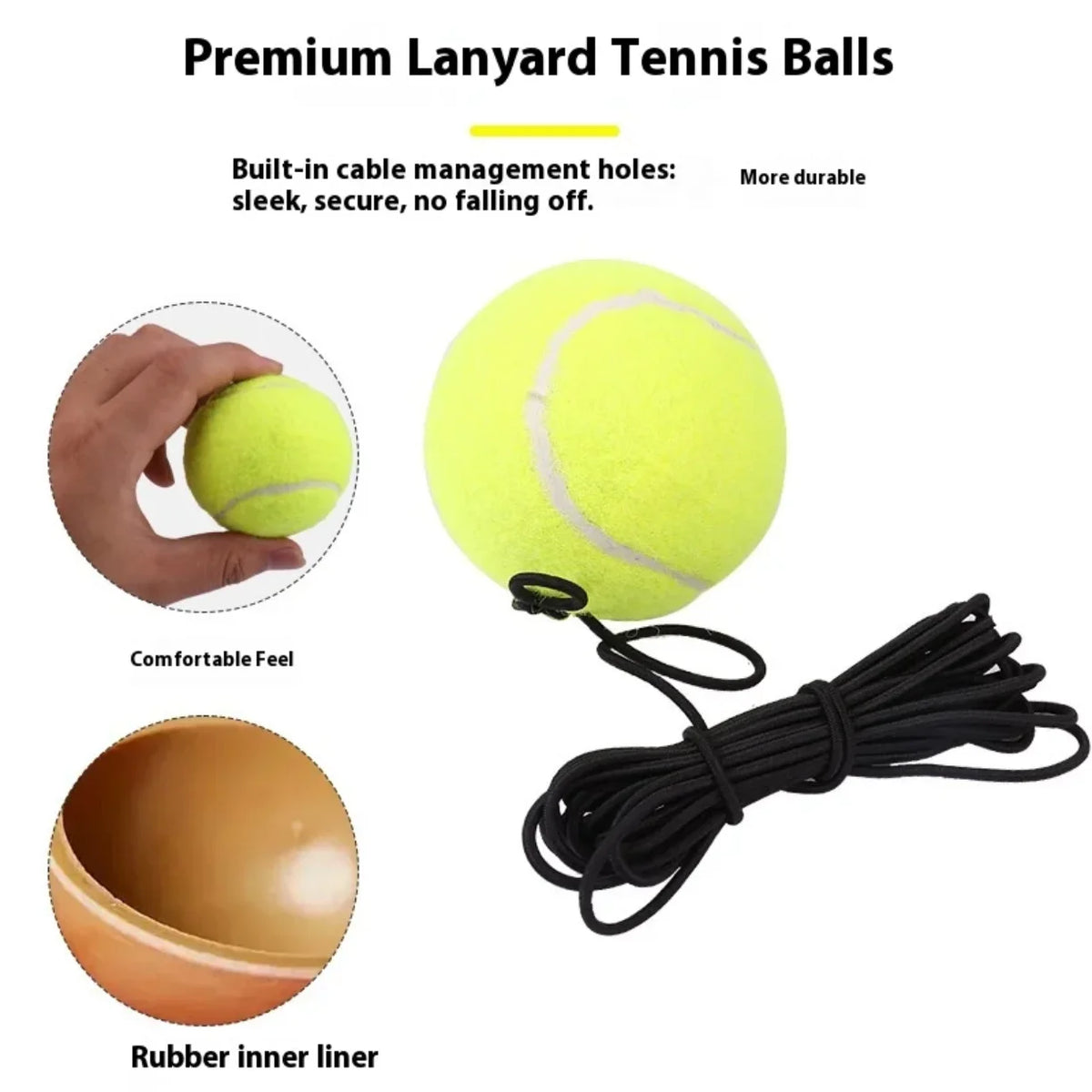 Zuta tenis loptica sa crnom elasticnom uzicom za trener za tenis