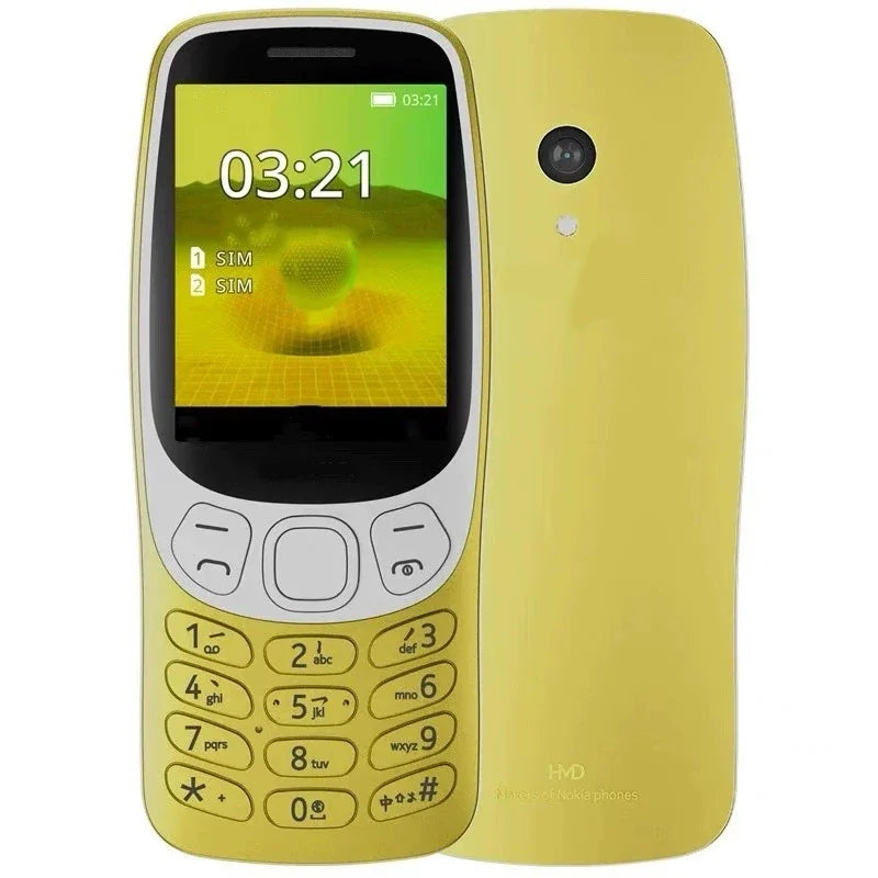 Zuti klasicni mobilni telefon sa tastaturom i dve SIM kartice