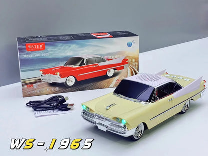 zuti retro auto bluetooth zvucnik ispred kutije sa oznakom ws 1965
